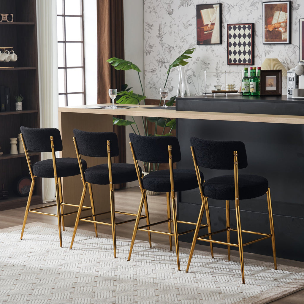 Set of 2 modern teddy fabric upholstered bar stools