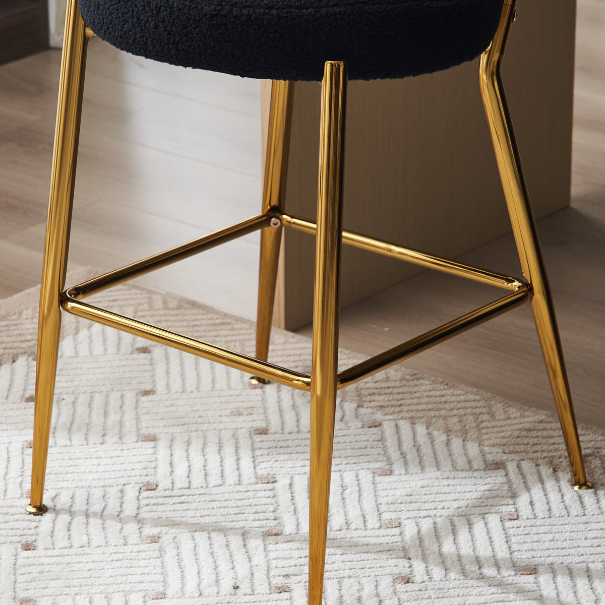 Set of 2 modern teddy fabric upholstered bar stools