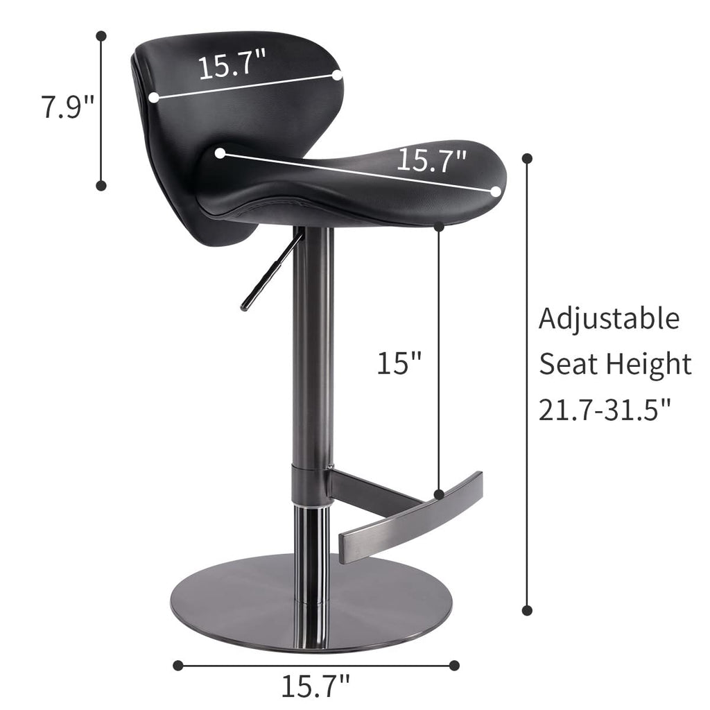 Black Titanium Stainless Steel Bar Stools Swivel Adjustable Height for Kitchen Counter and Dining Room