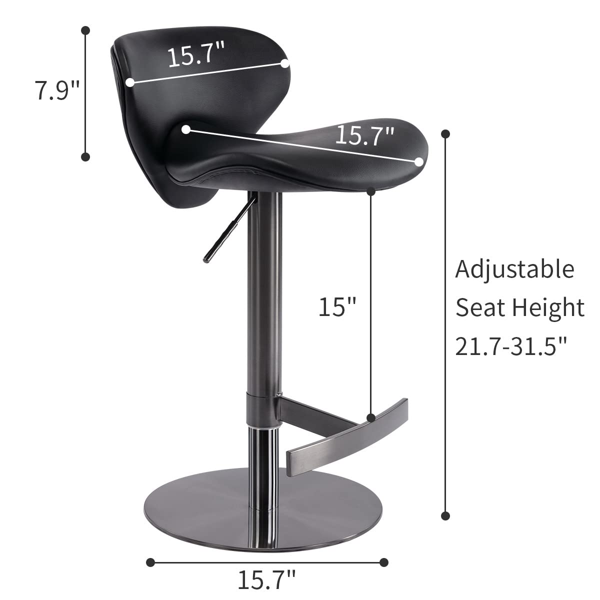 Black Titanium Stainless Steel Bar Stools Swivel Adjustable Height for Kitchen Counter and Dining Room