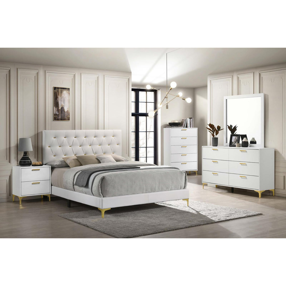 White and Gold 2-Drawer Rectangular Nightstand