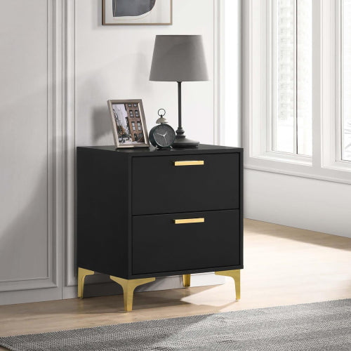 White and Gold 2-Drawer Rectangular Nightstand
