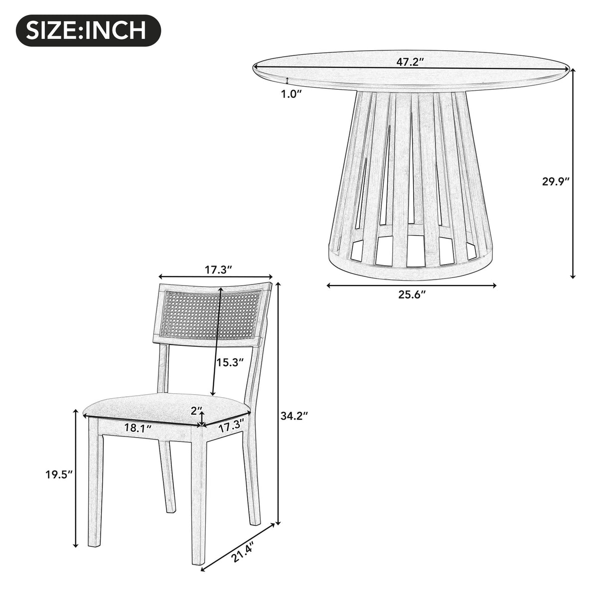 5-Piece Retro Dining Set with 1 Round Dining Table