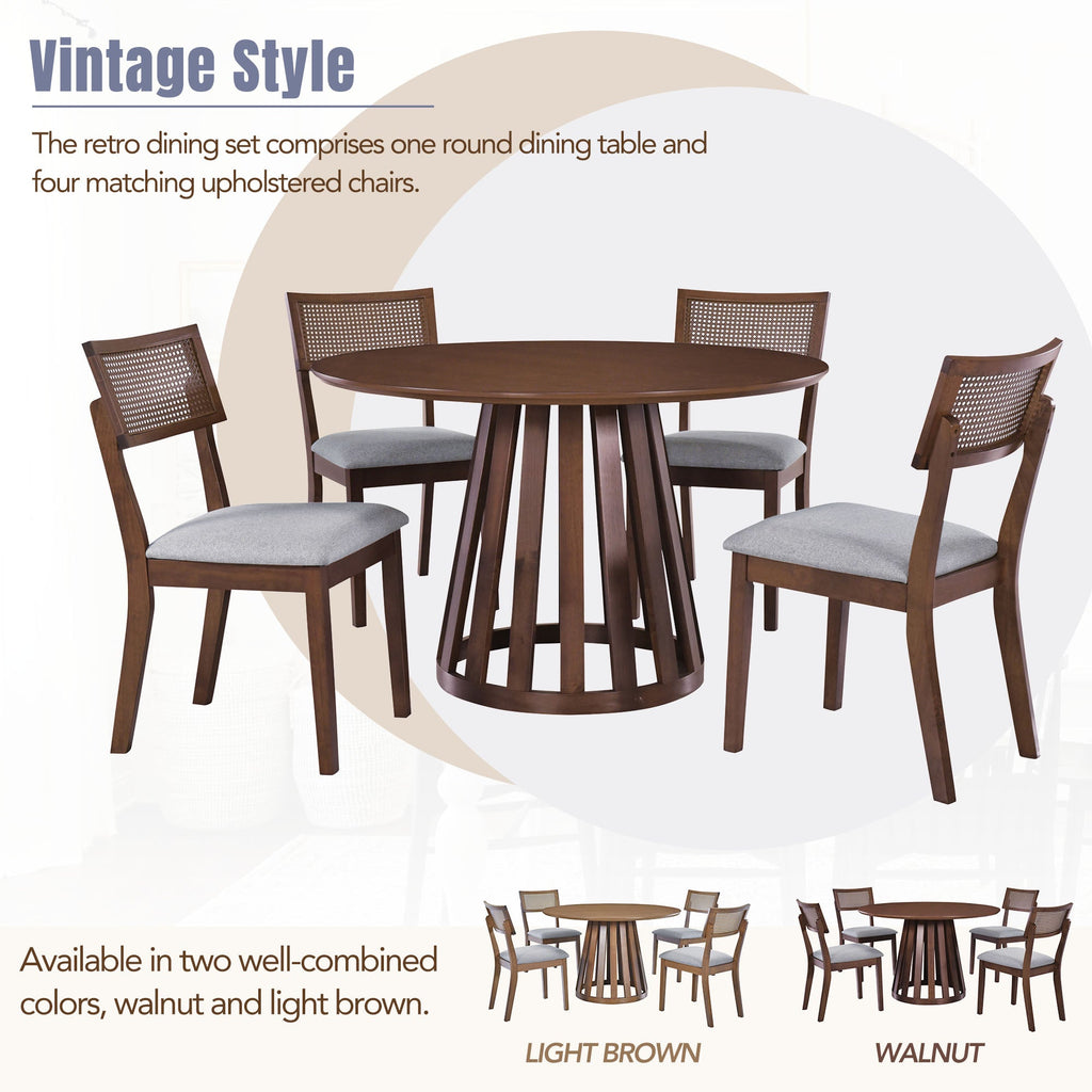 5-Piece Retro Dining Set with 1 Round Dining Table