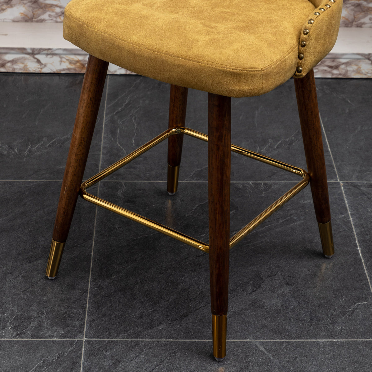 Nevis Mid-century Modern Faux Leather Tufted Nailhead Trim Counter Stool Set of 2