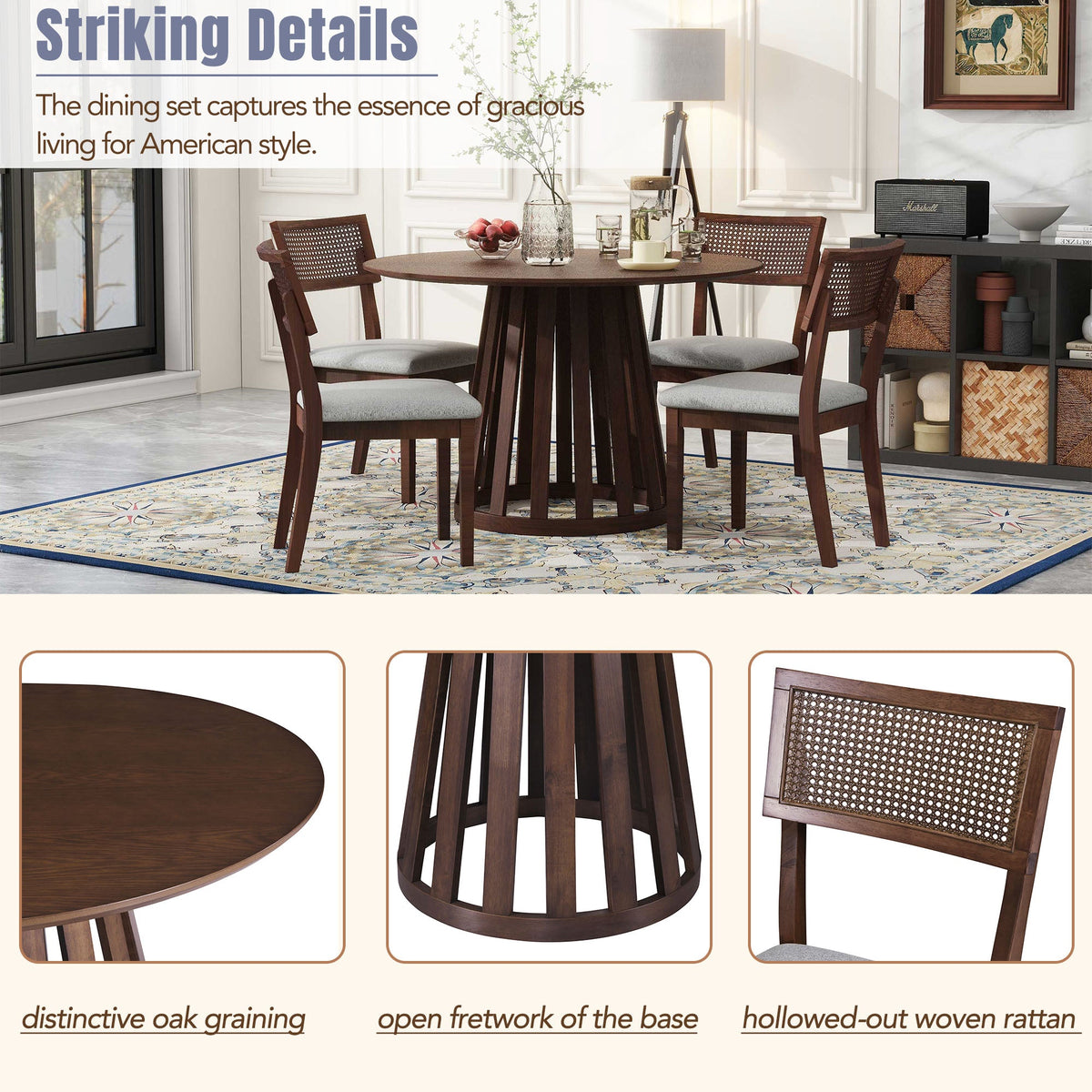 5-Piece Retro Dining Set with 1 Round Dining Table