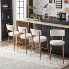 Set of 2 modern teddy fabric upholstered bar stools