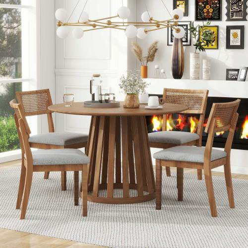 5-Piece Retro Dining Set with 1 Round Dining Table