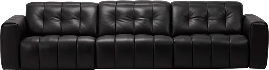 Channel Tufted Black Leather Sofa with Block Arms MJ-S60