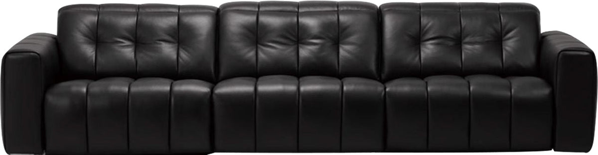 Channel Tufted Black Leather Sofa with Block Arms MJ-S60