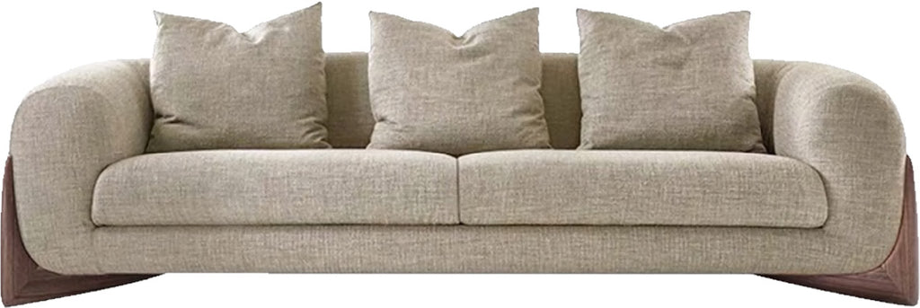 Rolled Arm Oatmeal Teddy Velvet Sofa with Walnut Side Panels MJ-S63
