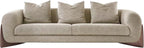 Rolled Arm Oatmeal Teddy Velvet Sofa with Walnut Side Panels MJ-S63