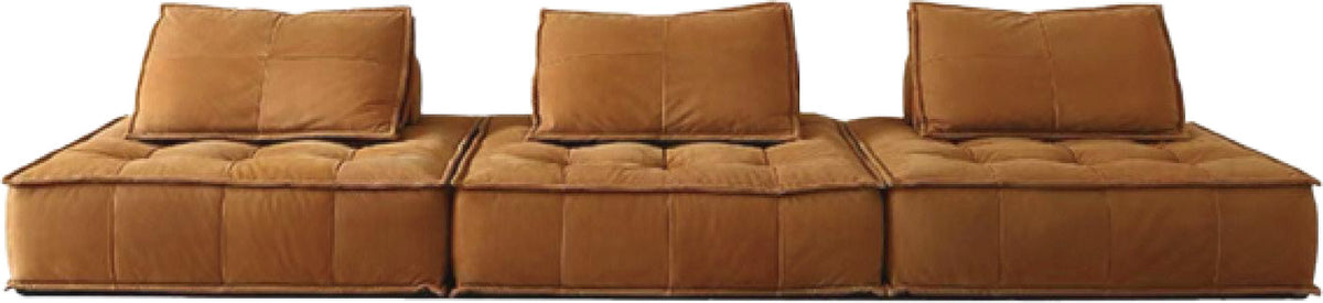Segmented Cushion Brown Leather Sofa MJ-S56