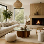 Modern Round Coffee Table with Solid Wood Legs