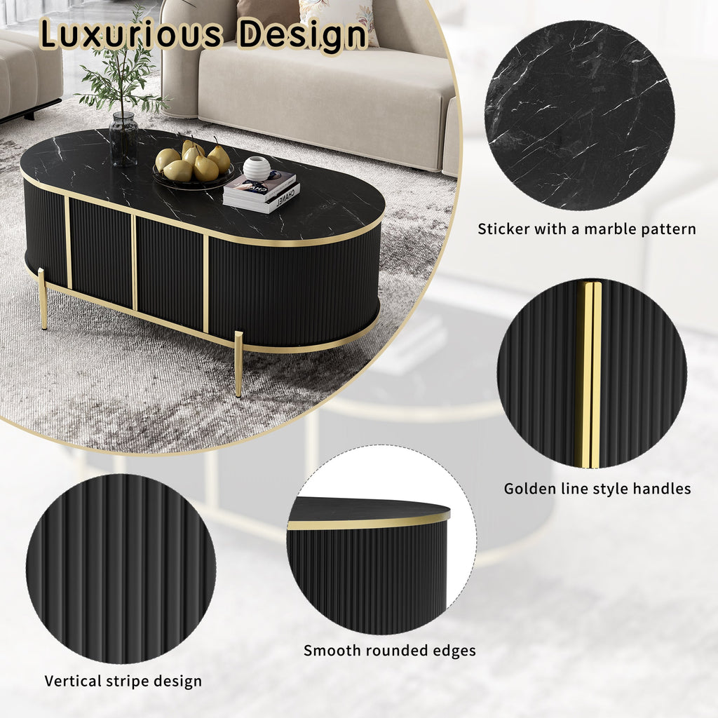 Modern Luxury Oval shaped Fluted Coffee Table