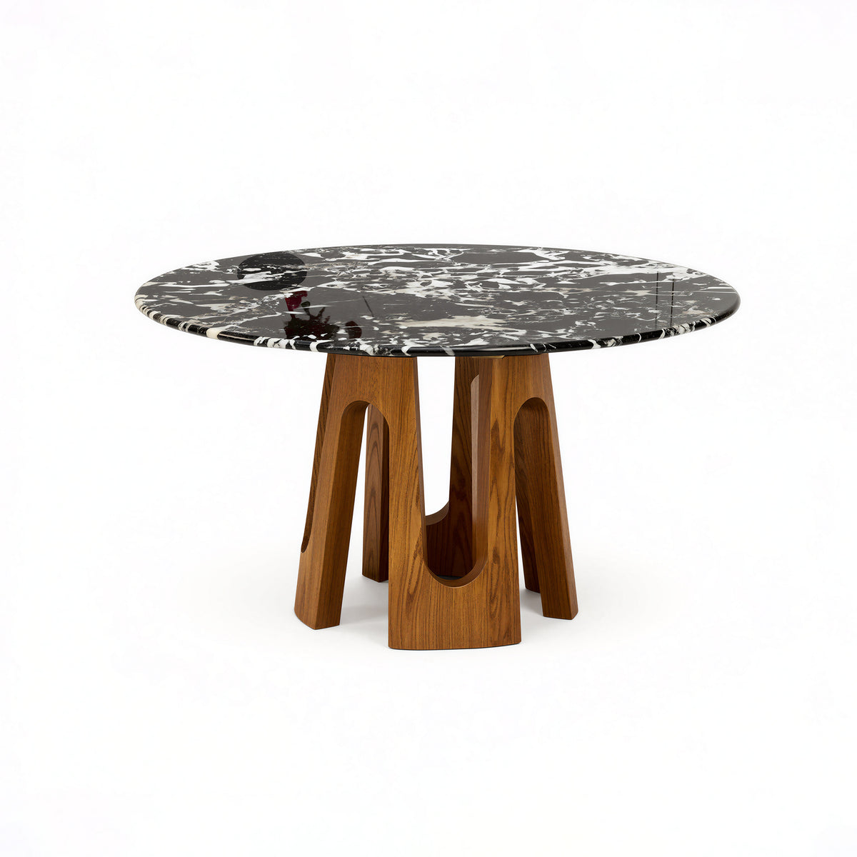 Marble Round Dining Table with Cut-out Wood Base for Custom Villa MJ-CZ21