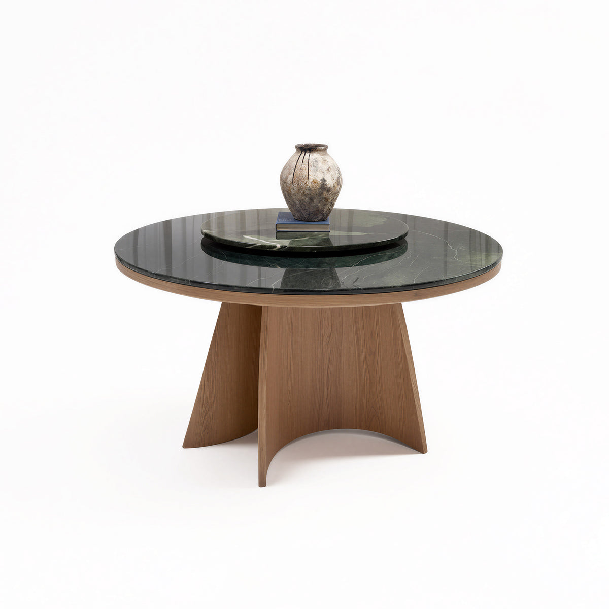 Dark Marble Round Dining Table with Fan-shaped Wood Legs MJ-CZ26