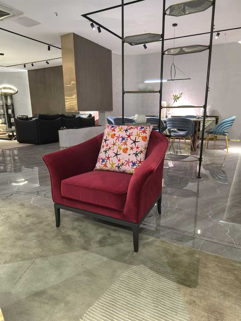 Vivid Crimson Coastal Accent Chair