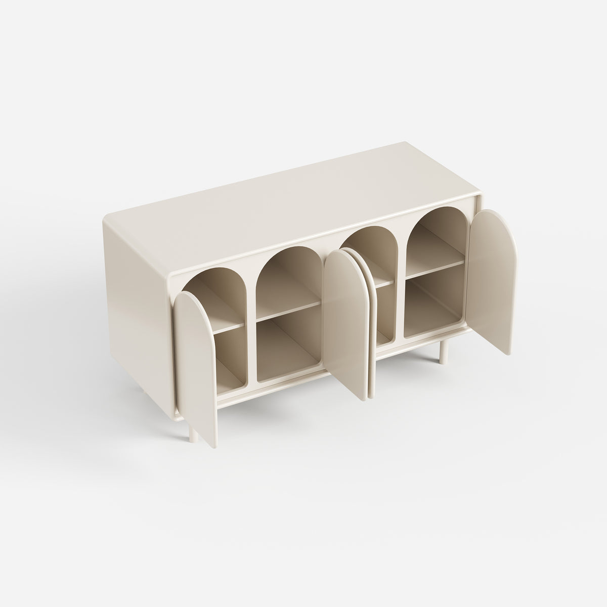 Cream Curved Door Sideboard, Minimalist 4 Doors Buffet Storage Cabinet 29