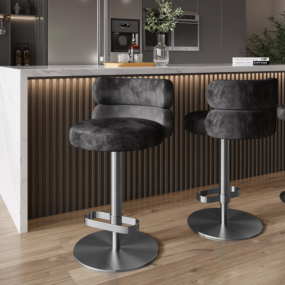 Modern Swivel Adjustable Height Kitchen Counter Bar Stools with Footrest for Living Room Dining Room