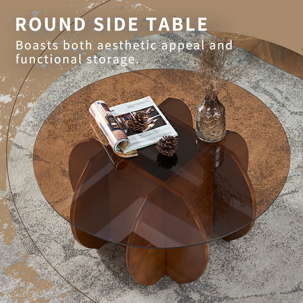Modern Round Coffee Table with Solid Wood Legs