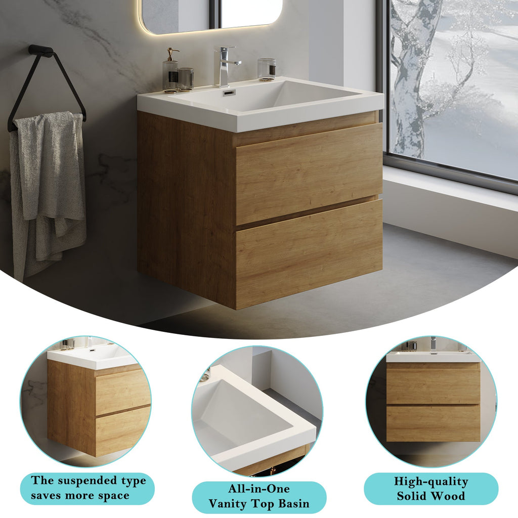 Wall-Mounted Bath Vanity in Old Wood with White Resin Vanity Top