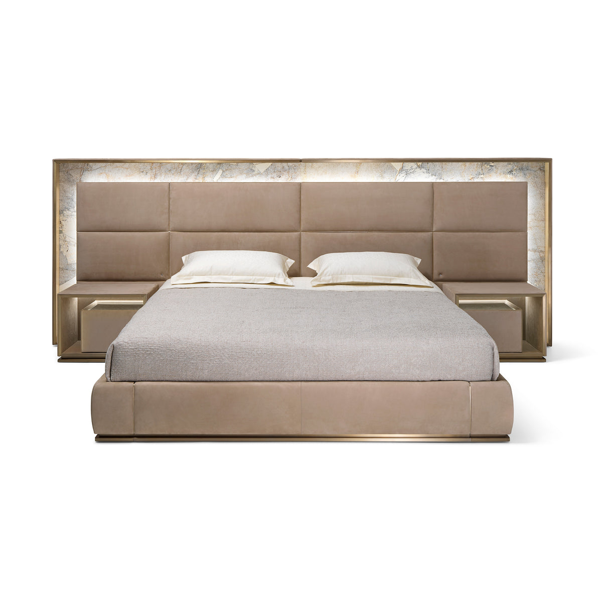 Luxury Marble-Accented Upholstered Mattress with Integrated Nightstands