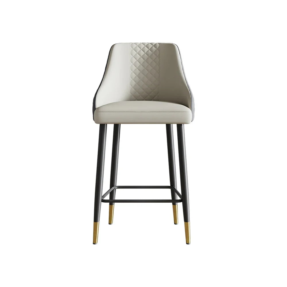 Gray Counter Stool with Footrest Upholstered PU Leather High Back&Arms