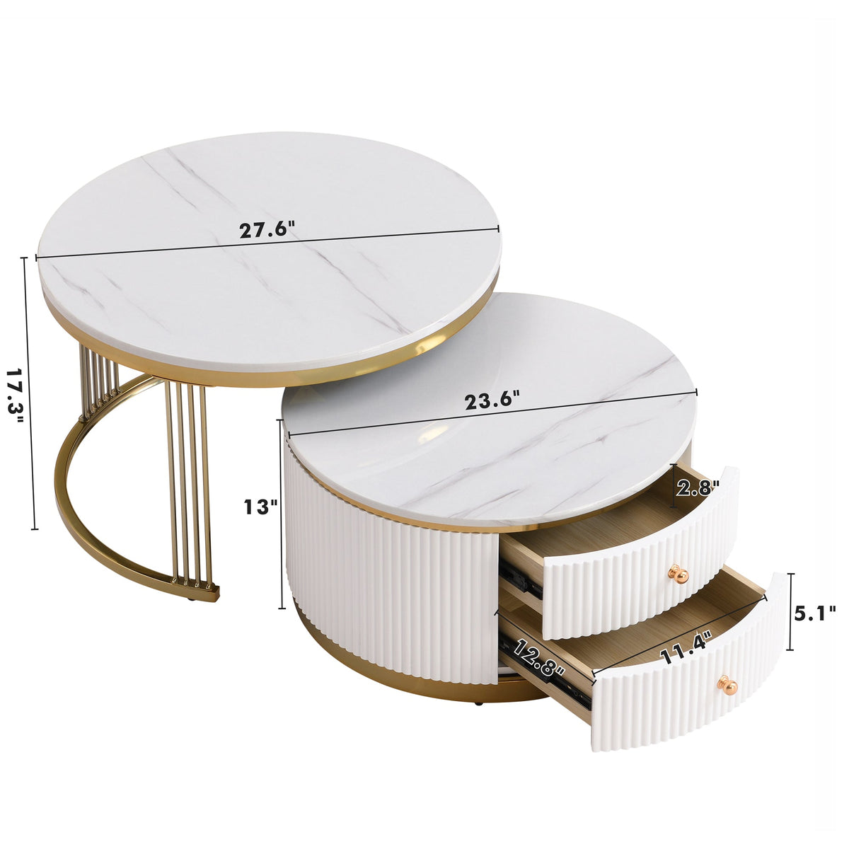 Modern 2 Pieces White Round Nesting Coffee Table