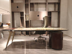 Luxury Marble-Top Executive Desk with Wooden Storage Unit
