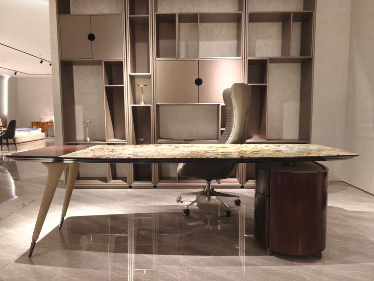 Luxury Marble - Top Executive Desk with Wooden Storage Unit