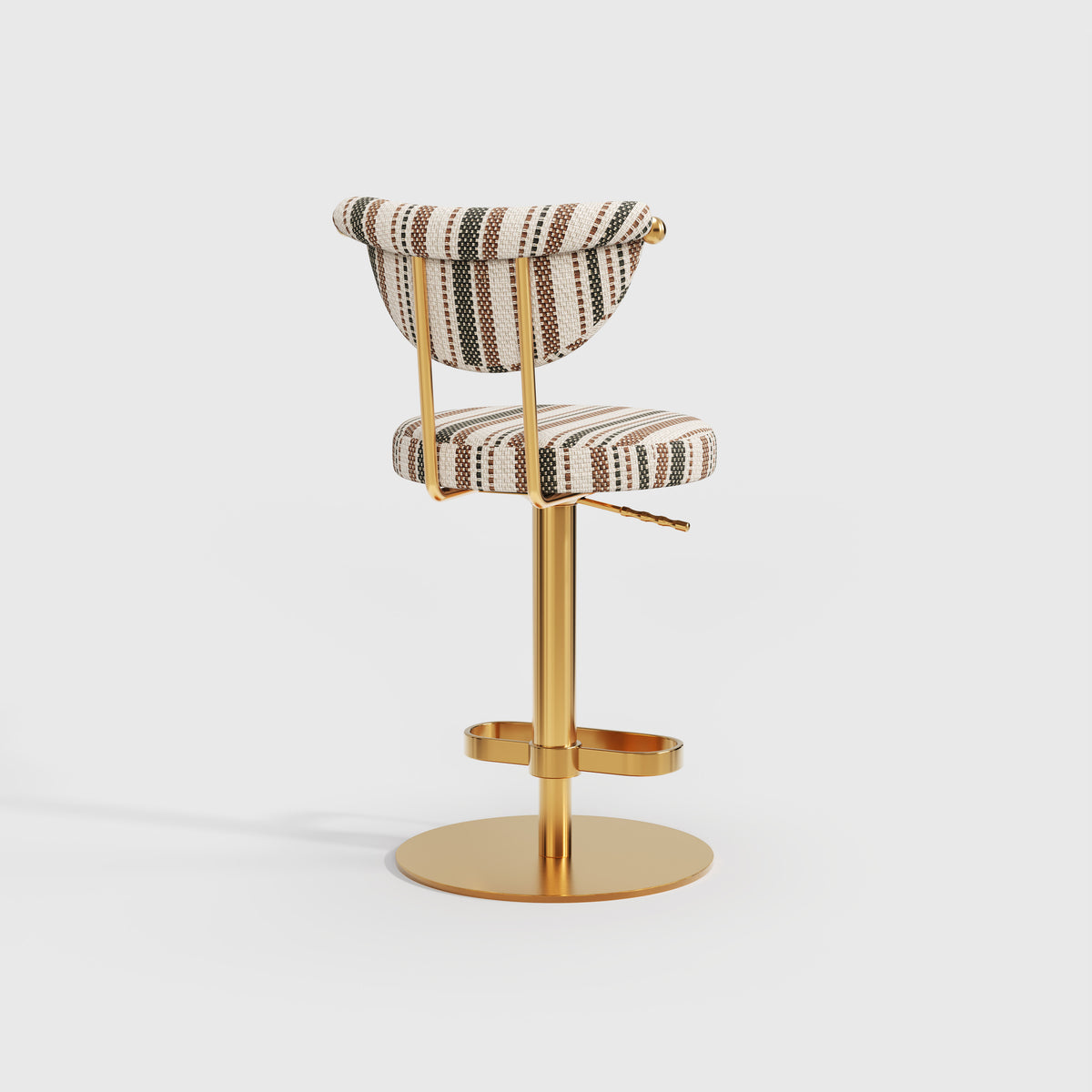 Modern Striped Fabric Bar Stool, Adjustable Swivel Counter Stool with Golden Metal Base & Footrest for Kitchen Island Bar BS-270