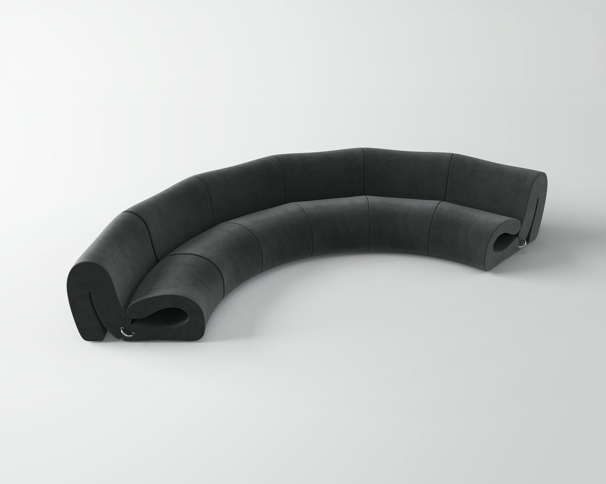 Smooth Matte Dark Curved Sofa for Commercial Interior Space QY-S1219
