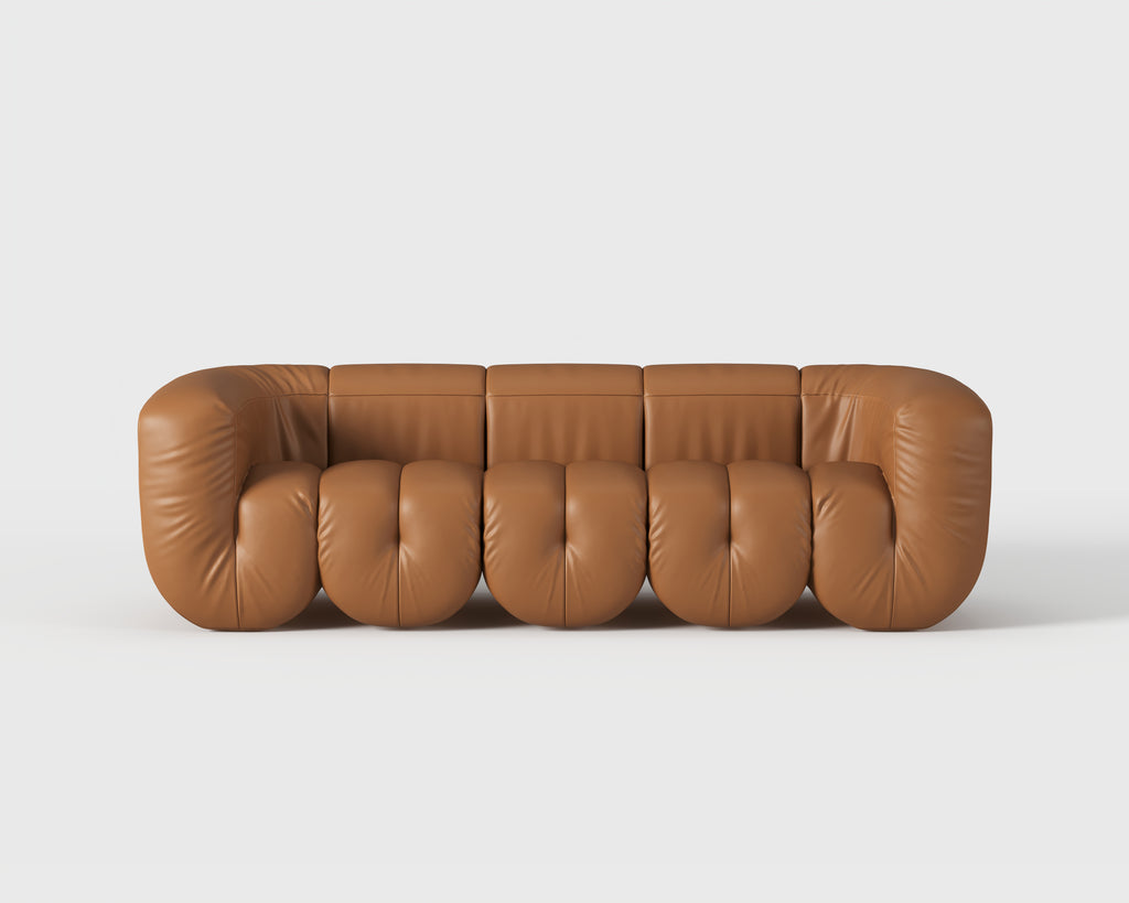 Vertical Tufted Brown Leather Curved Sofa for Luxury Residence QY-S1564