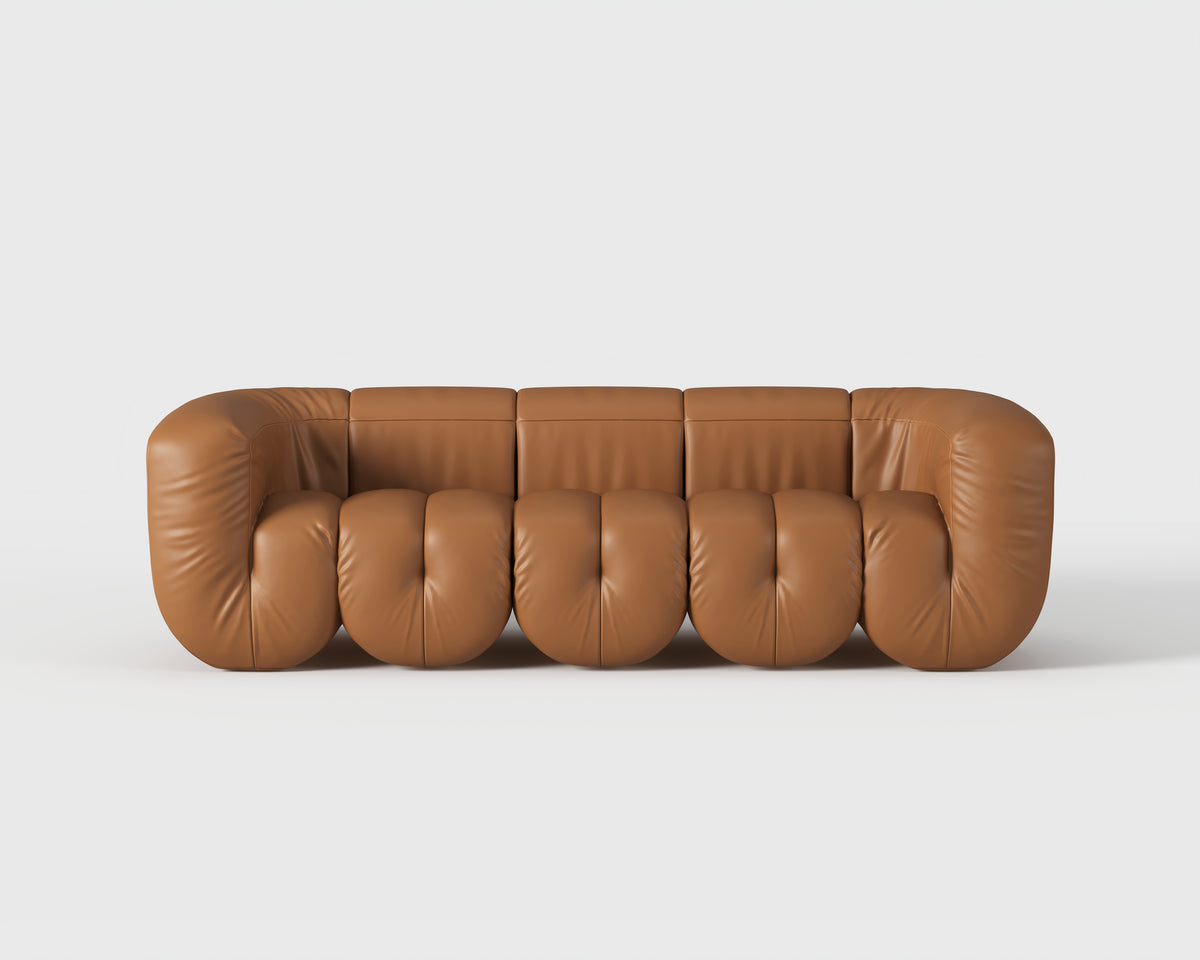 Vertical Tufted Brown Leather Curved Sofa for Luxury Residence QY-S1564