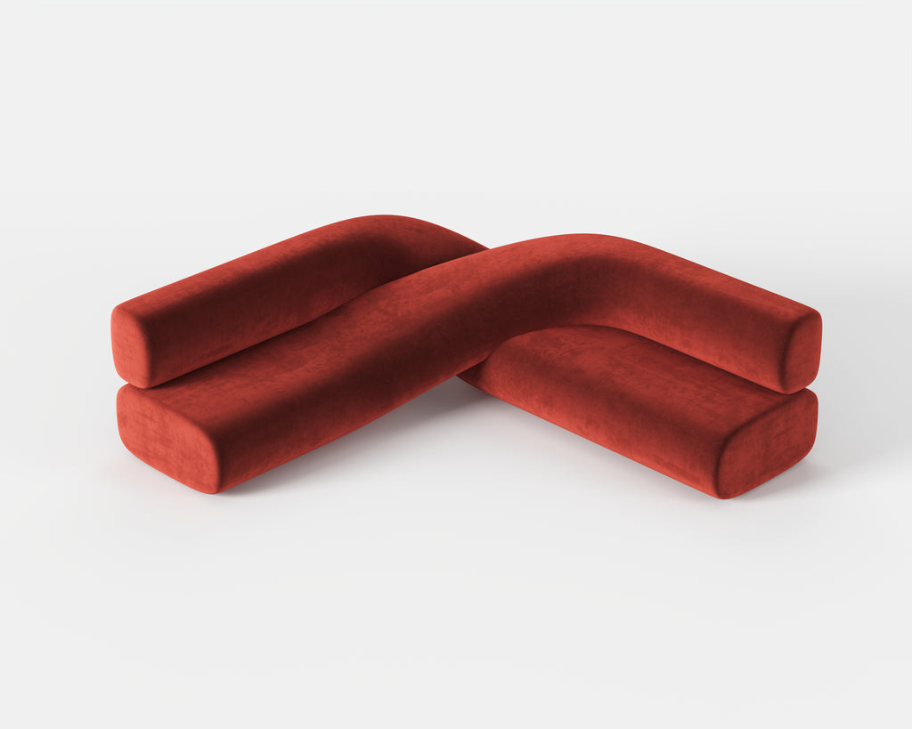 Twisted Sculptural Red Fabric Sofa for High-end Lobby Project QY-S1561
