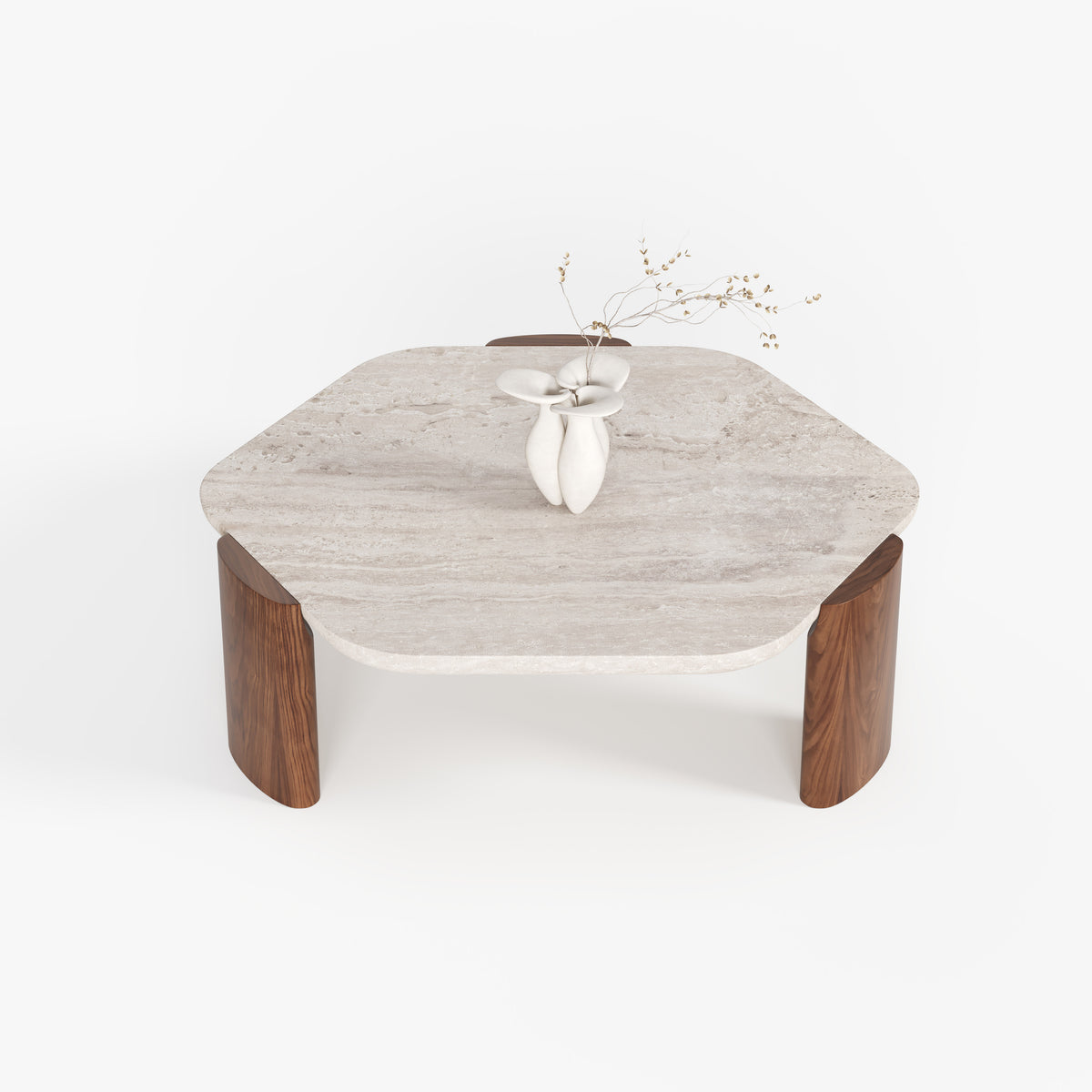 Round Stone Top Solid Wood Leg Coffee Table, Wabi-sabi Style Center Table for Home Living Room A003