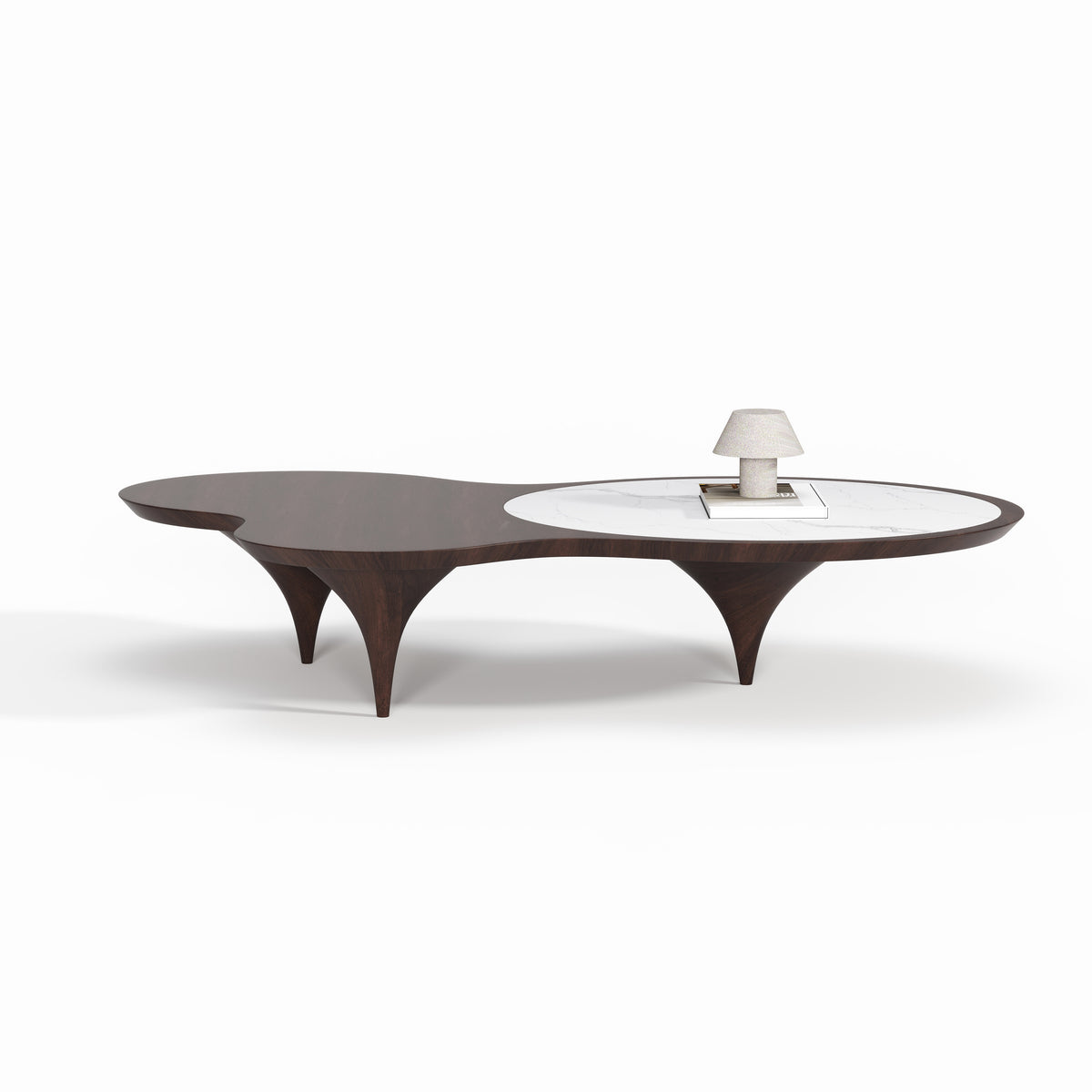 Dual-top Curved Wood Coffee Table, Italian Designer Center Table for Custom Living Space A005