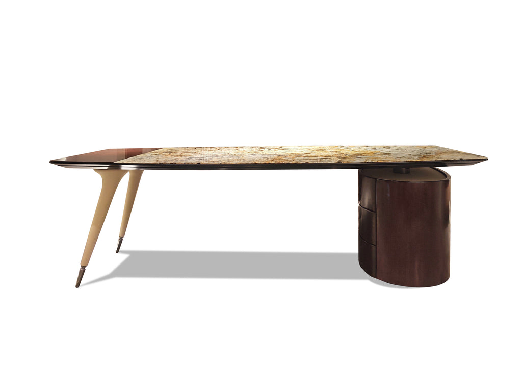 Luxury Marble-Top Executive Desk with Wooden Storage Unit