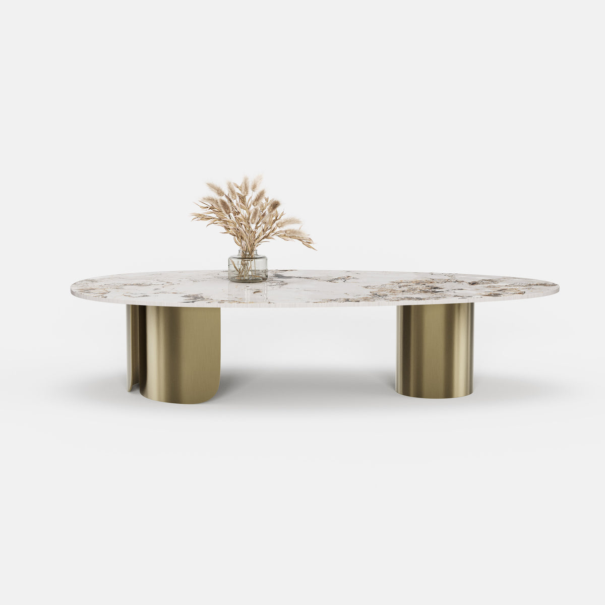Oval Marble Coffee Table with Gold Metal Base, Italian Designer Center Table for Custom Interior Project A013