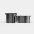 Dual Round Nesting Coffee Table Set, Black & White Stone Top Metal Base Center Table for Modern Home A018