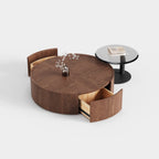 Solid Wood Round Storage Coffee Table with Side Accent Table A019