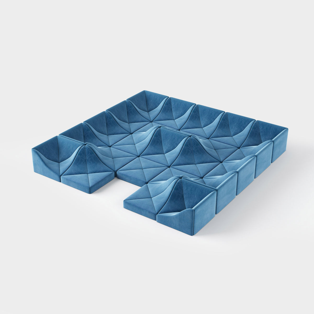 Irregular Wave Blue Modular Fabric Sofa for Art Villa Living Room QY-S1556