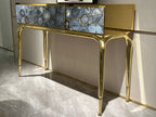 Luxury Agate-Inlay Console Cabinet with Metallic Legs
