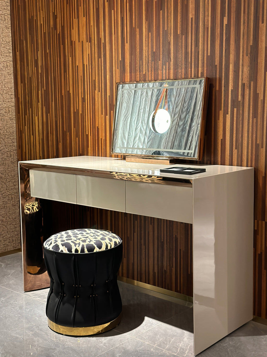 Luxury Gold-Tone Dressing Desk with LED Mirror