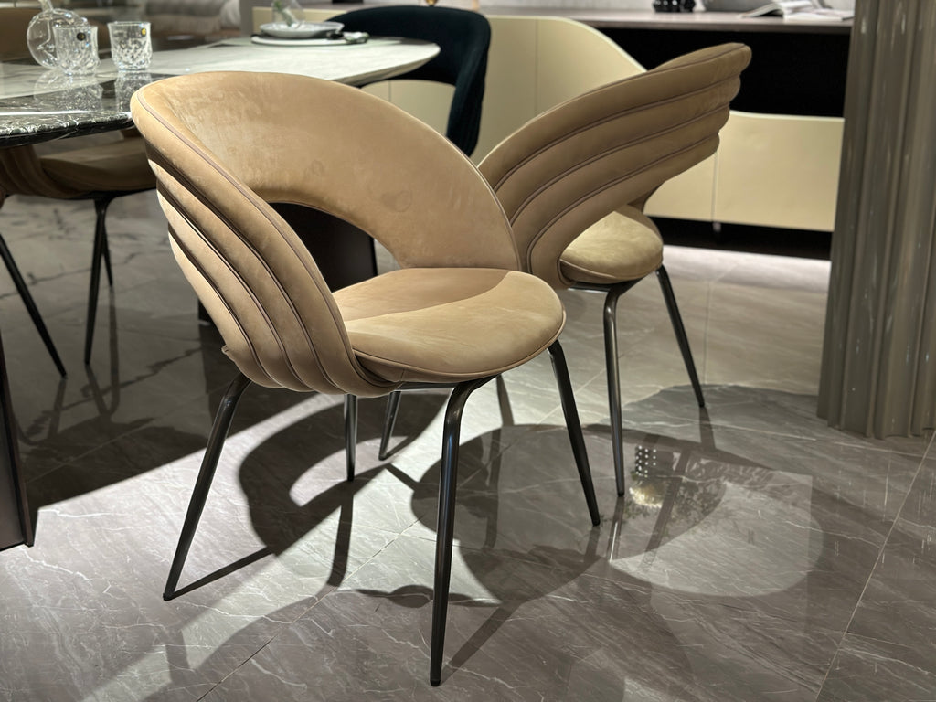 Luxury Blue Velvet Shell Chair with Metallic Legs