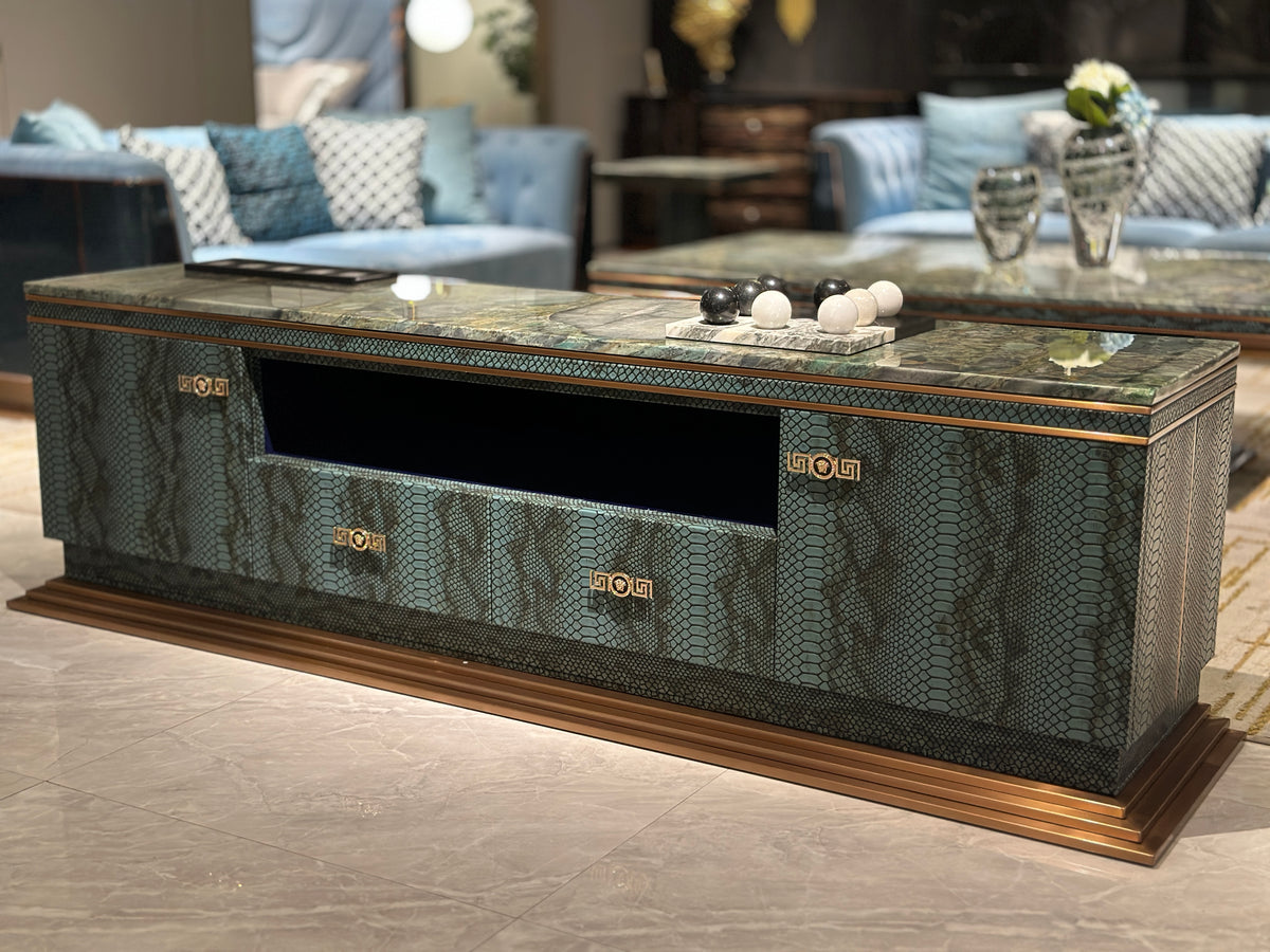 Luxury Marble-Top Snakeskin-Patterned TV Cabinet