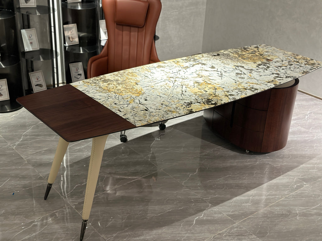 Luxury Marble-Top Executive Desk with Wooden Storage Unit
