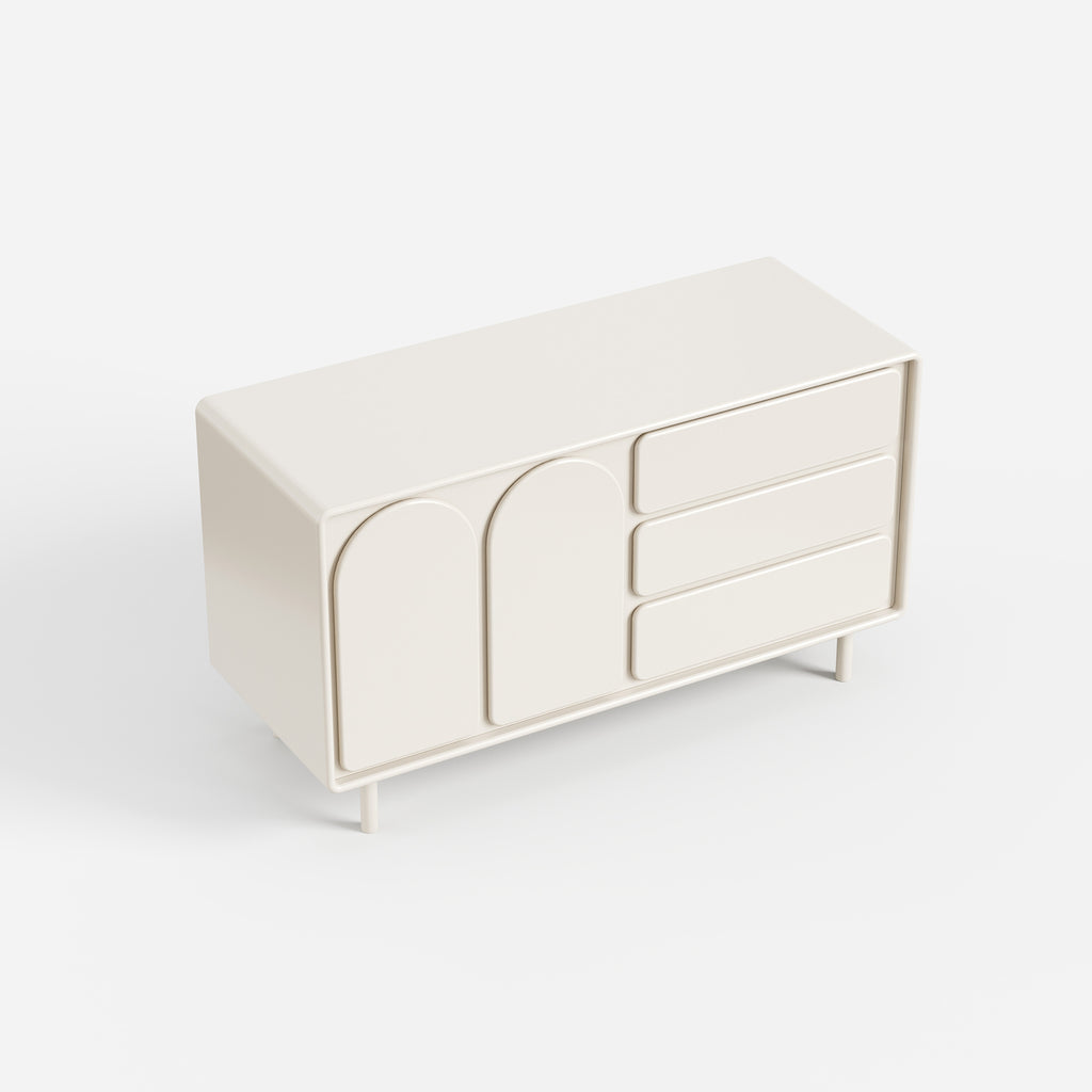 Cream Curved Sideboard Cabinet, Modern Buffet Storage Cabinet with Drawers for Home 30