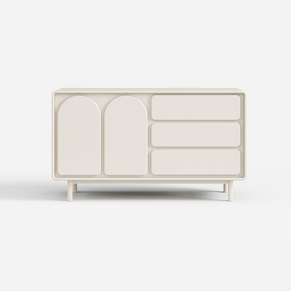 Cream Curved Sideboard Cabinet, Modern Buffet Storage Cabinet with Drawers for Home 30